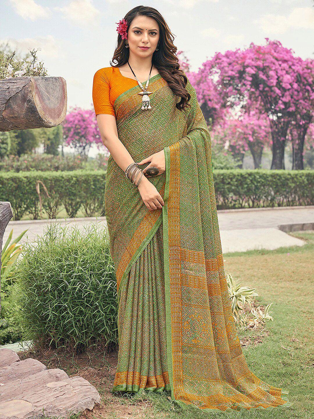 anouk green geometric printed pure chiffon saree