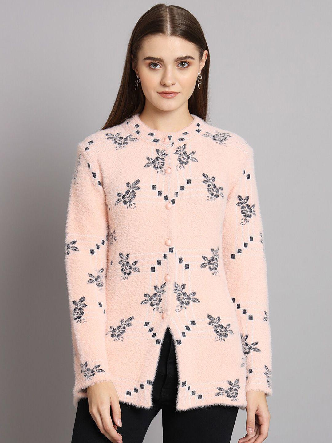 ewools floral printed acrylic woolen cardigan