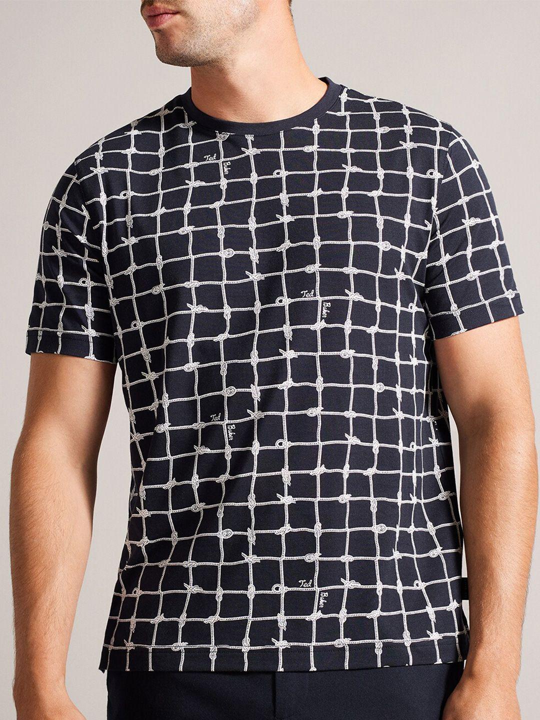 ted baker checked round neck pure cotton t-shirt