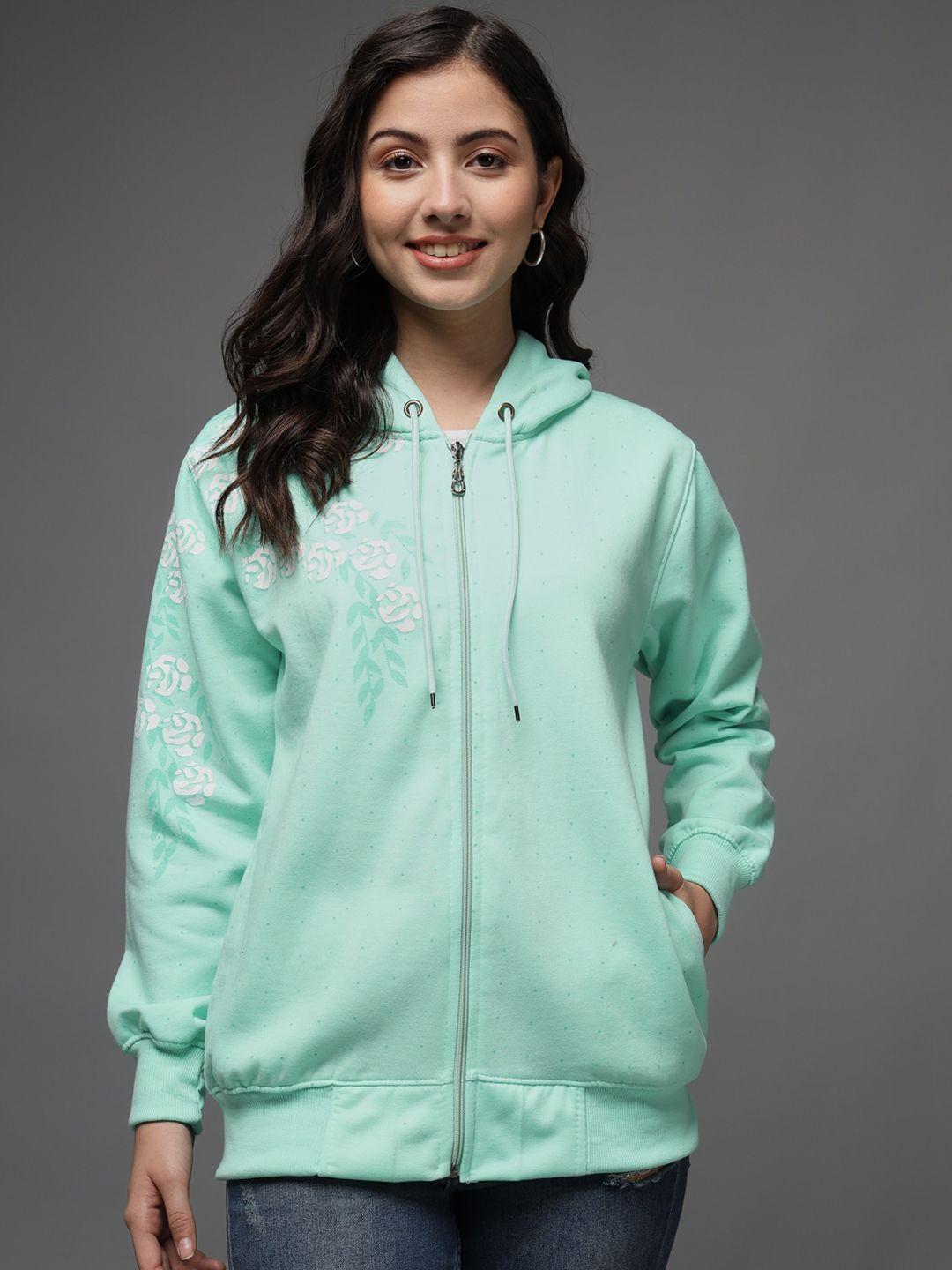 ewools floral printed hooded front open sweatshirt