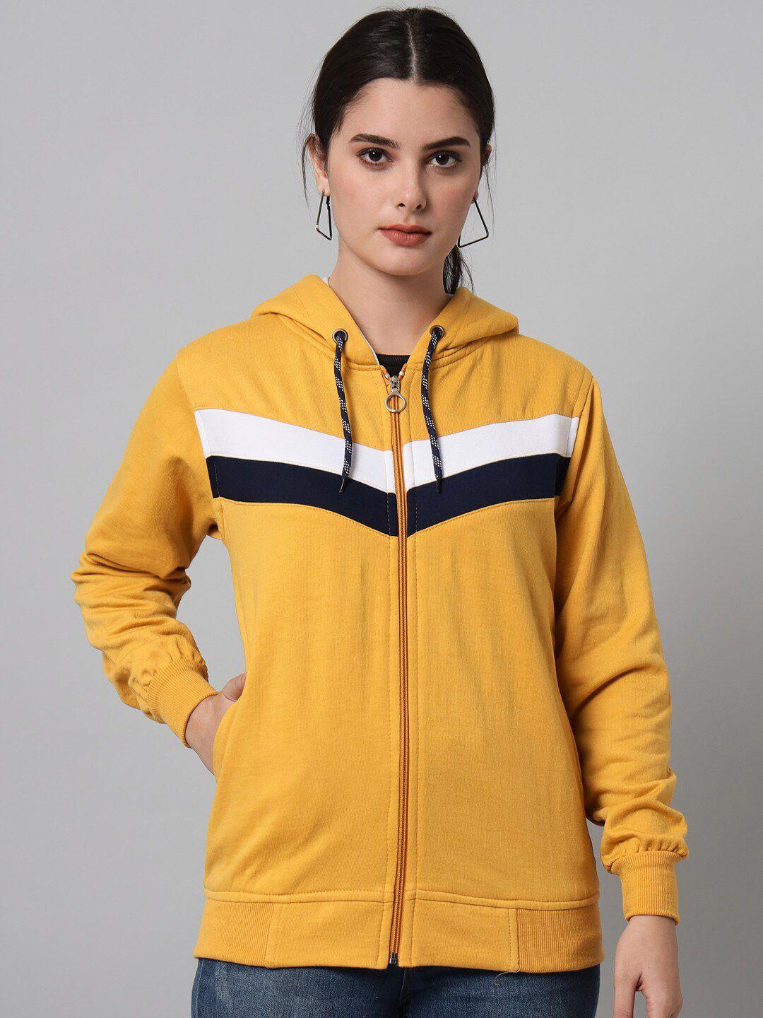 ewools striped hooded long sleeves cotton front-open sweatshirt