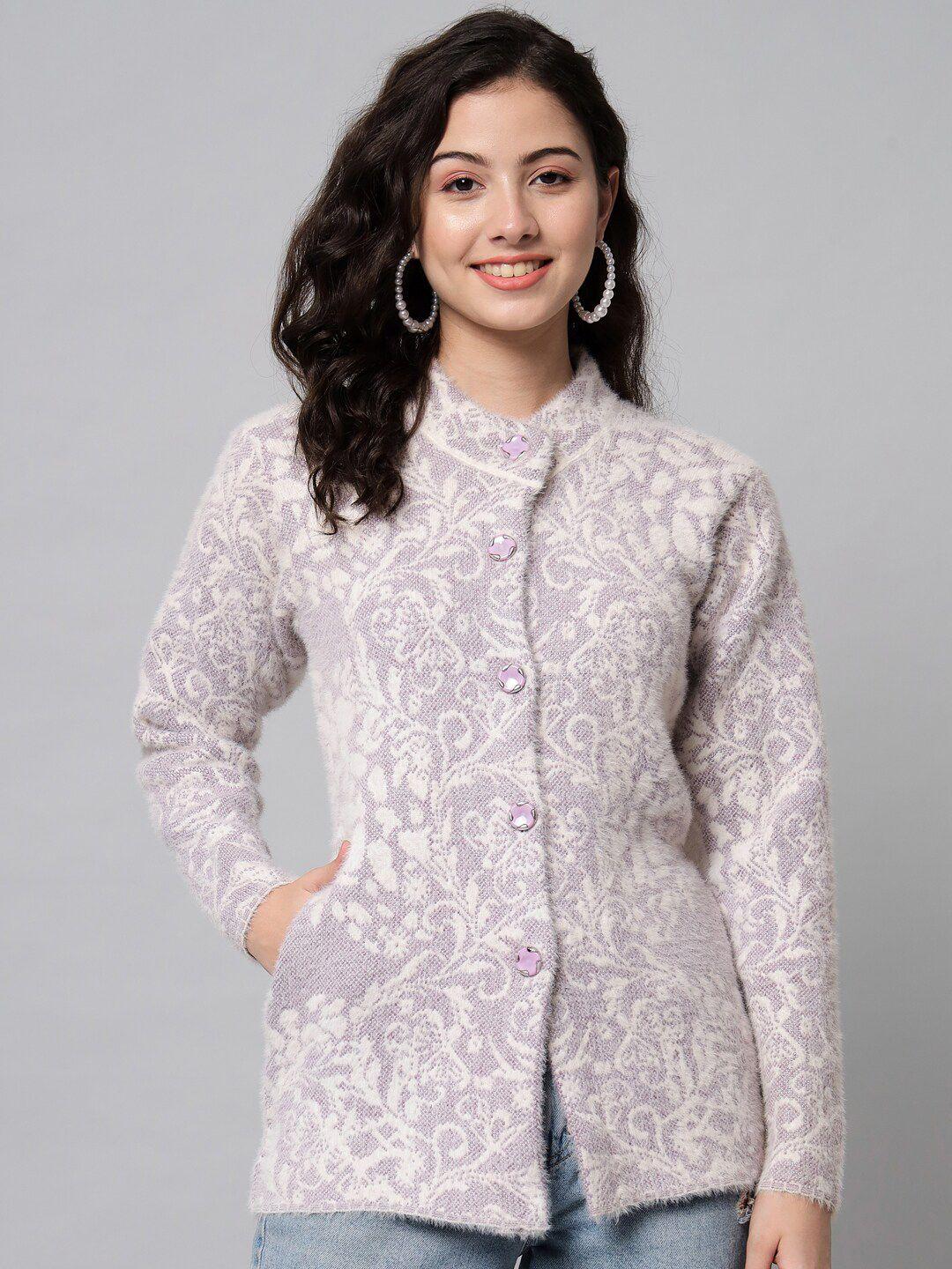 ewools ethnic motifs printed round neck woollen cardigan