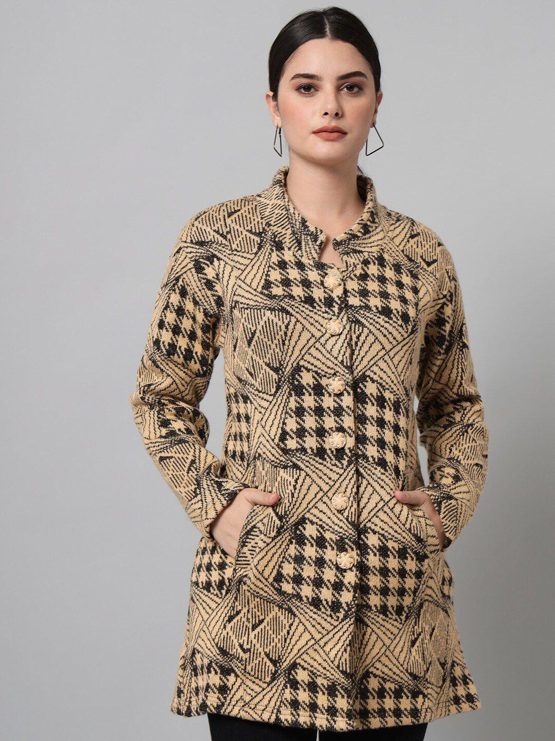 ewools geometric printed acrylic wool longline cardigan sweater