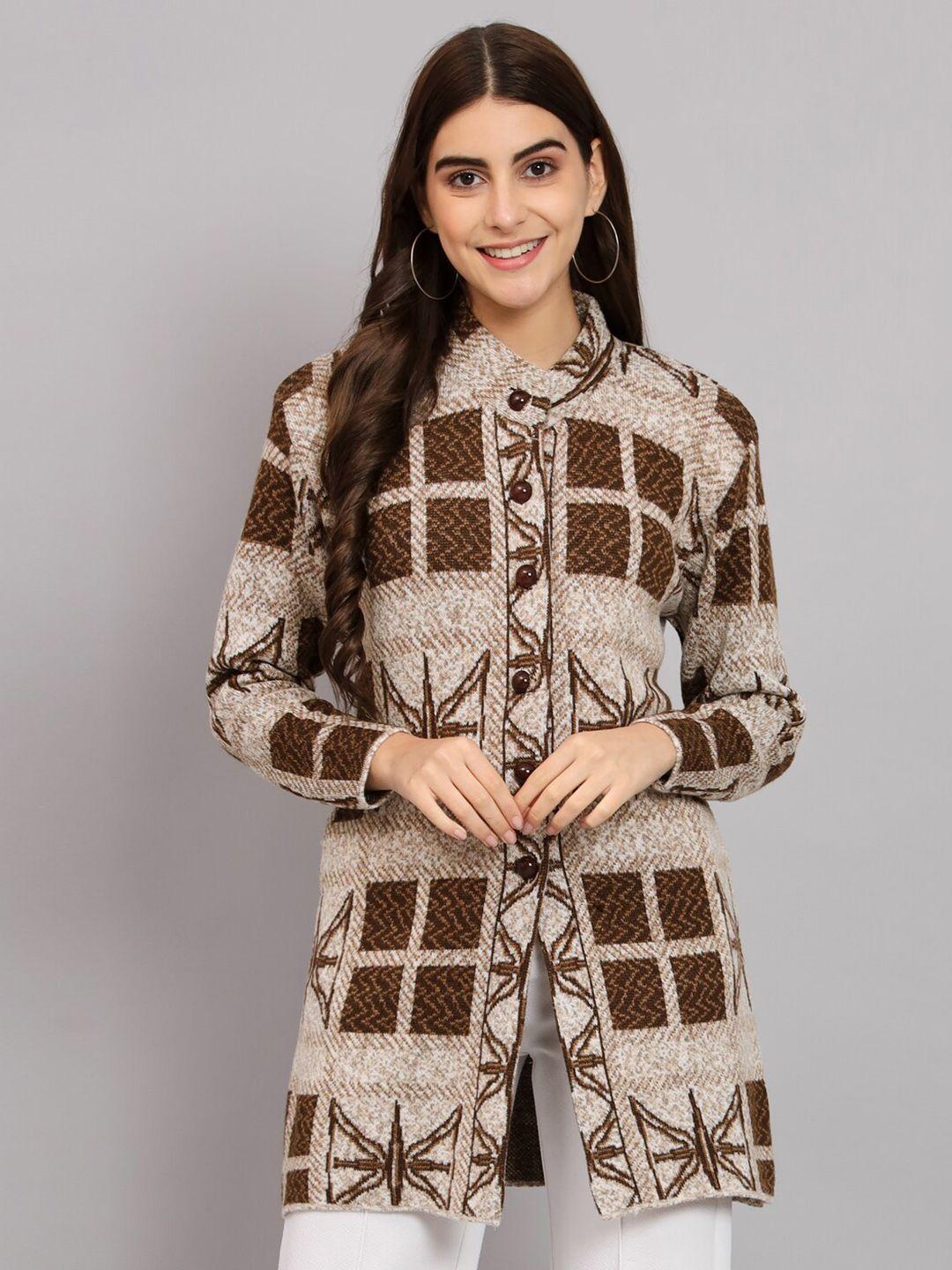 ewools geometric printed acrylic wool longline cardigan sweater