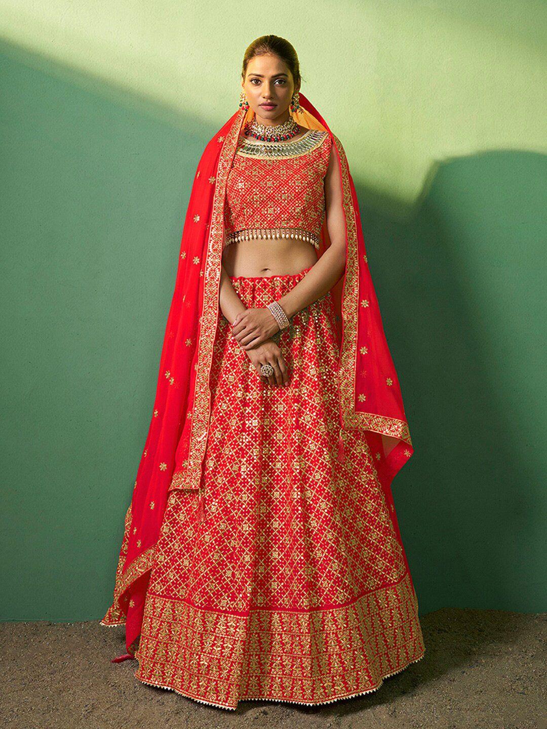 fusionic embroidered sequinned semi-stitched lehenga & unstitched blouse with dupatta