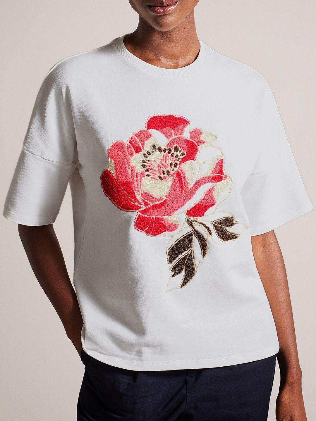 ted baker floral embroidered pure cotton boxy t-shirt