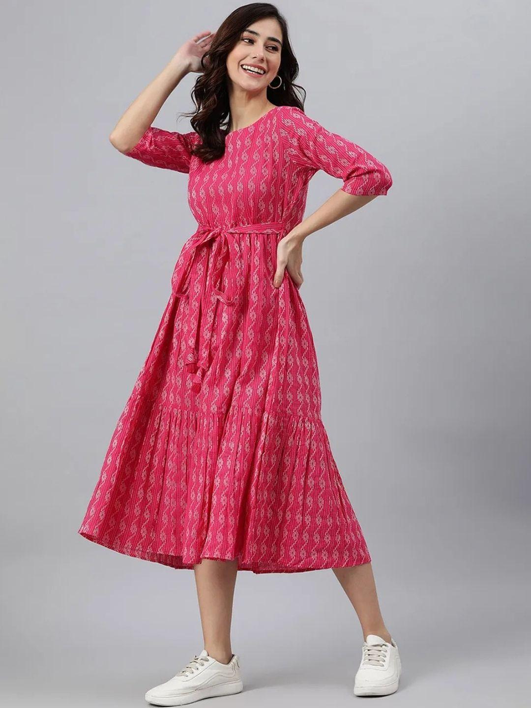 shoolin ethnic motifs printed cotton a-line midi dress