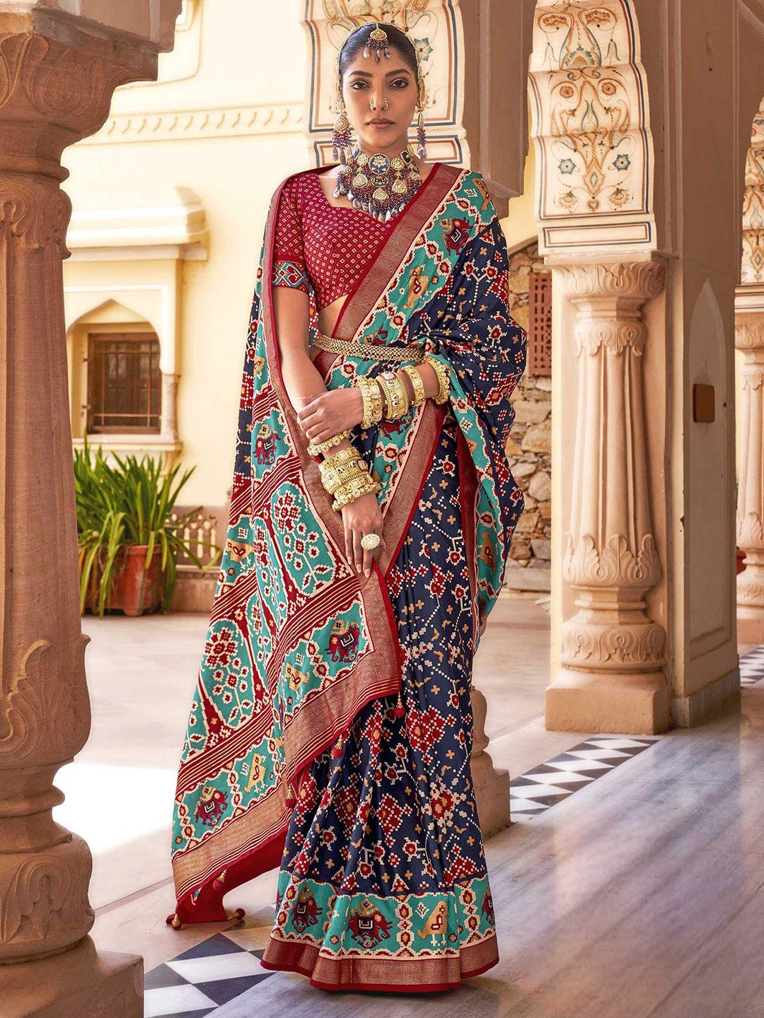 mitera ethnic motifs printed zari patola saree