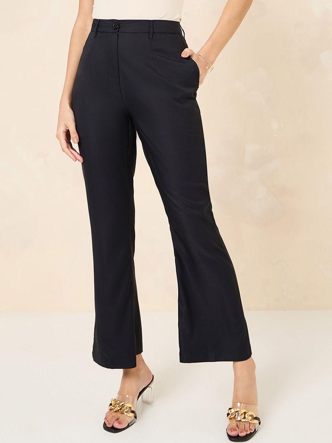 styli women black slim fit high-rise bootcut trousers