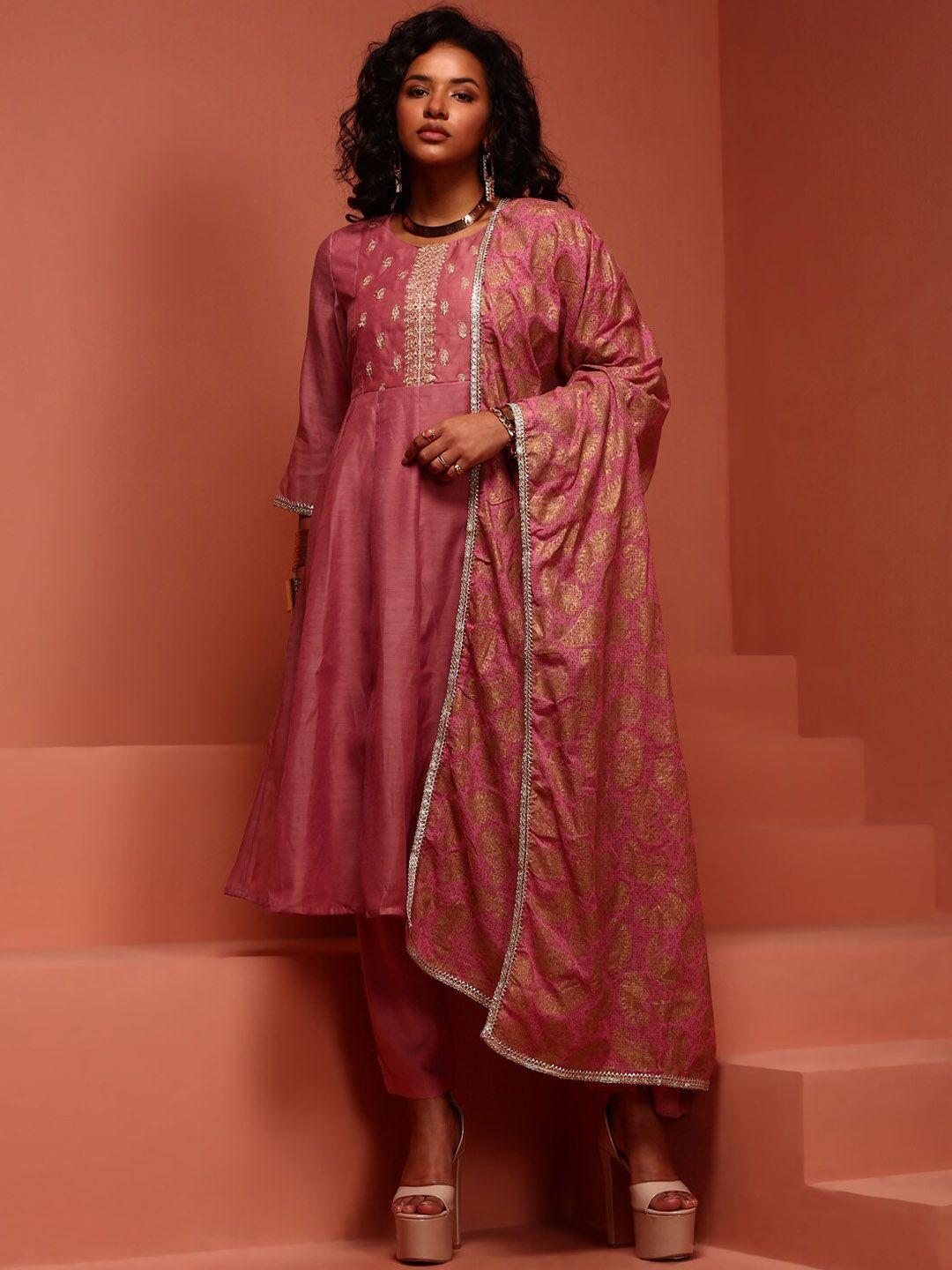 imara floral yoke design empire kurta with trousers & dupatta