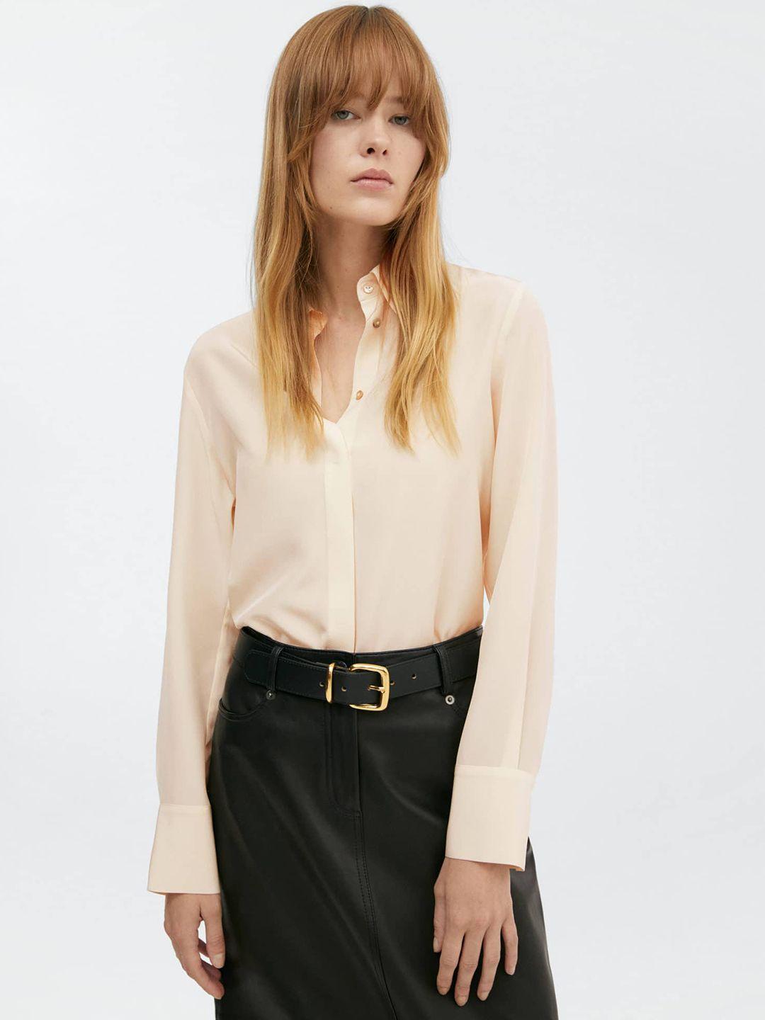 mango concealed button placket silk formal shirt