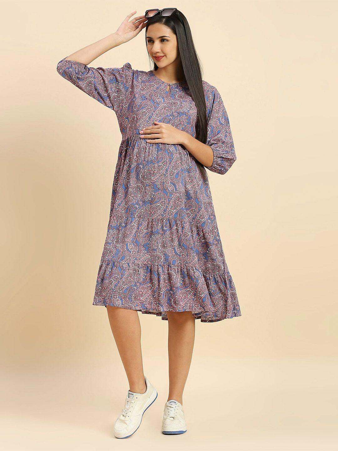 momtobe paisley print tiered maternity a-line dress