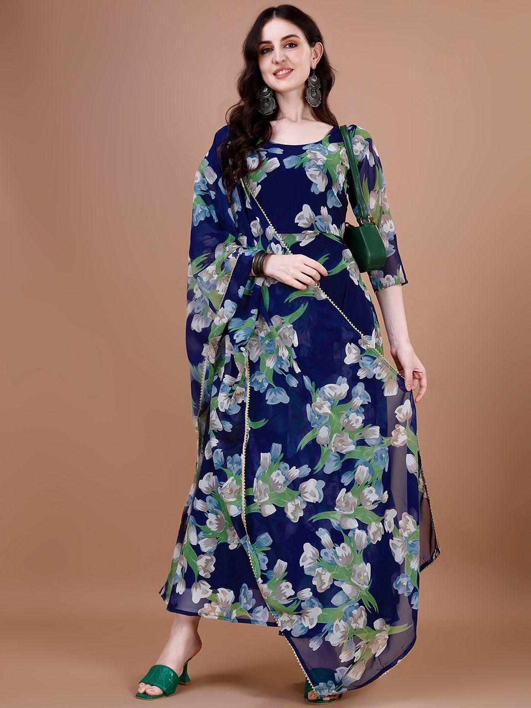 wedani floral printed anarkali kurta with leggings and dupatta