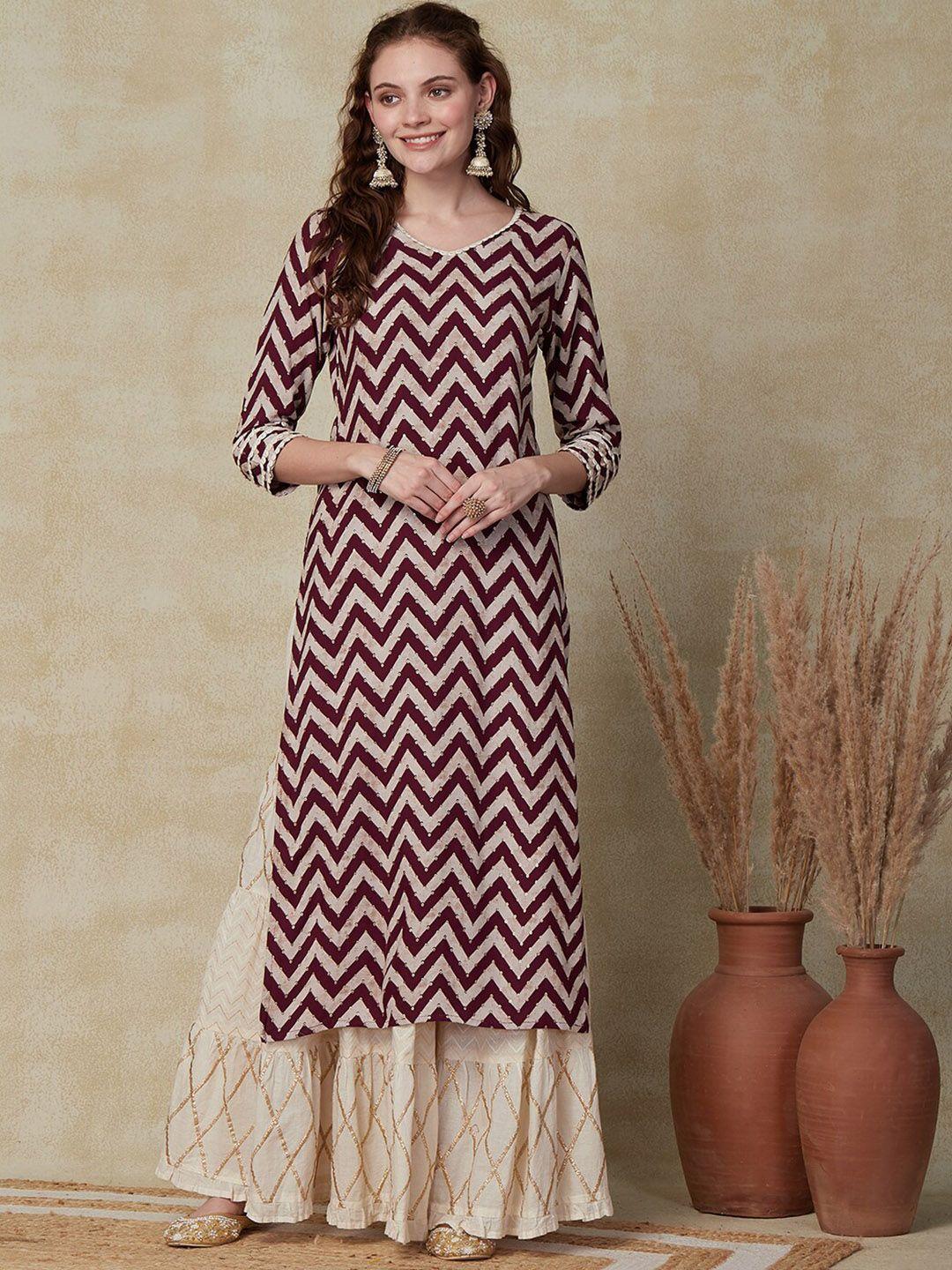 fashor geometric printed sequinned straight kurta