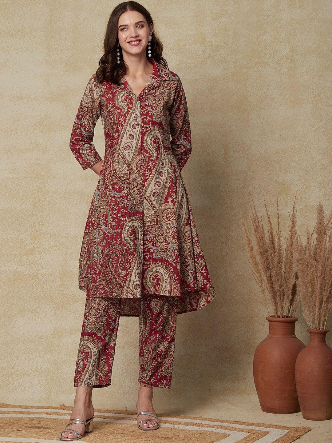 fashor paisley printed regular pure cotton kurta with trousers