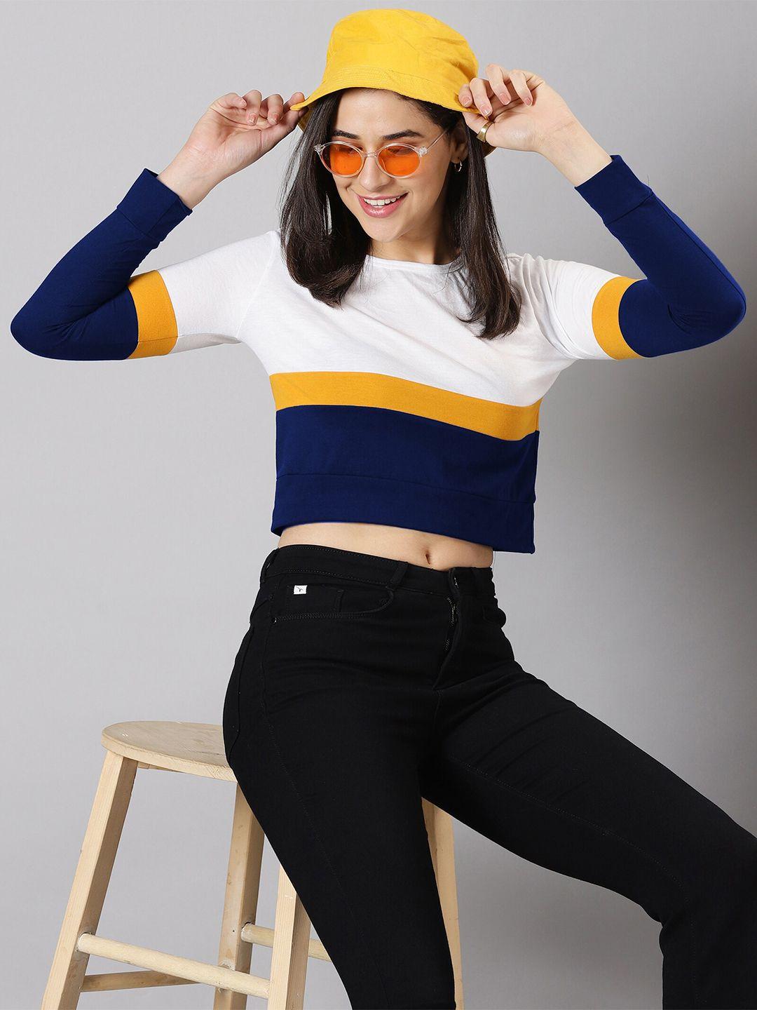 ausk colourblocked round neck crop top