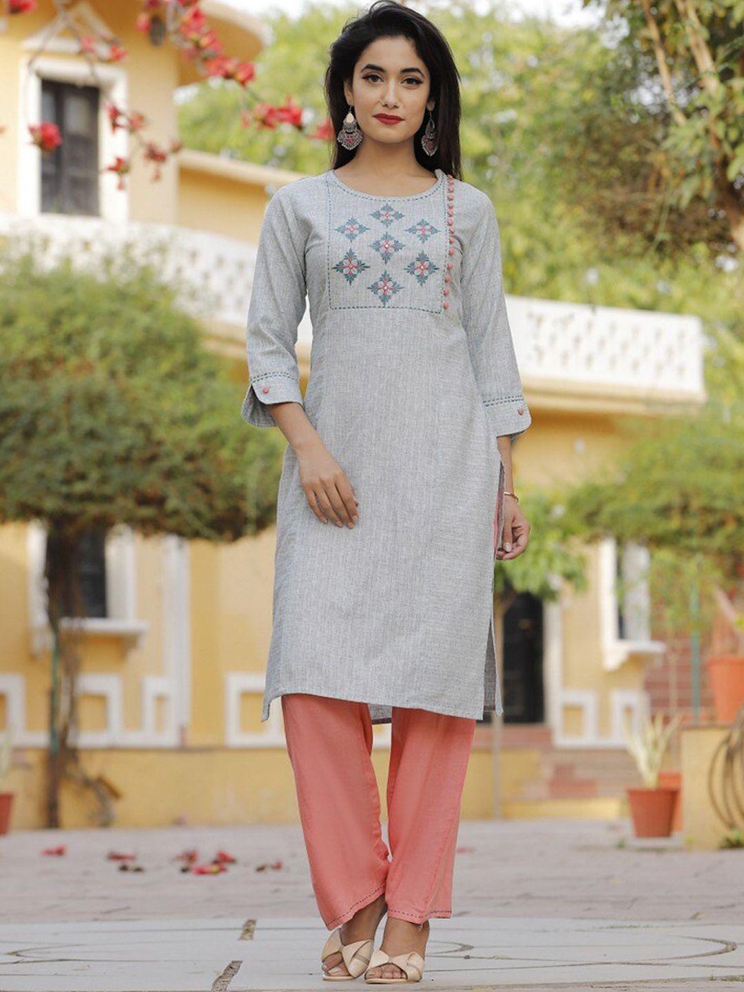 misbis striped regular thread work kurta with palazzos