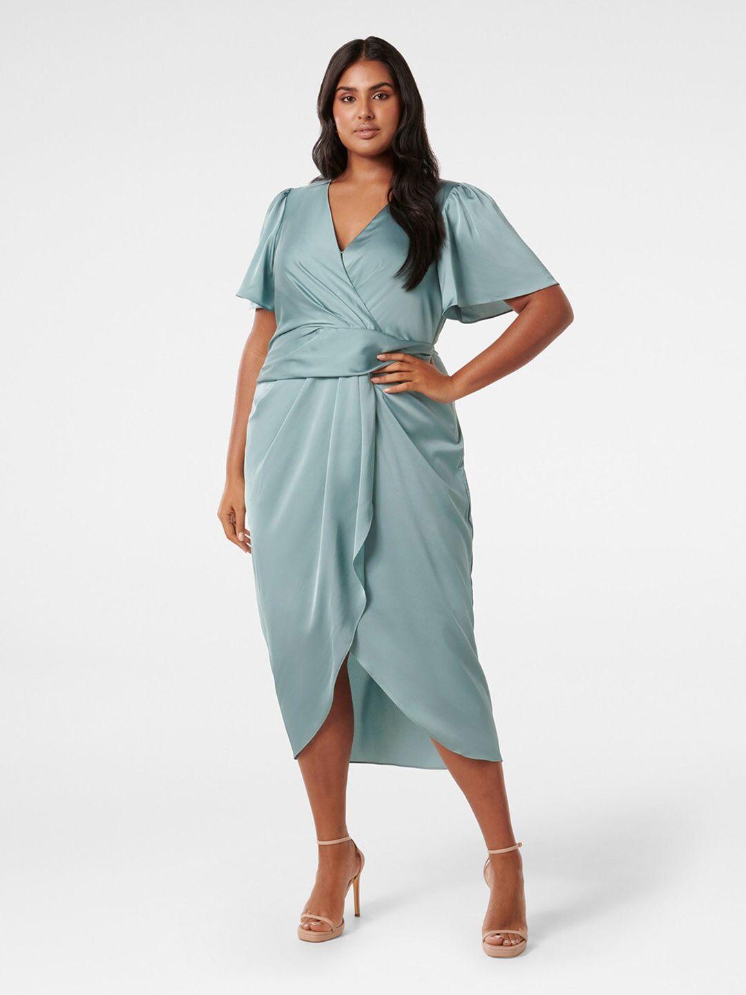 forever new plus size flared sleeves gathered wrap midi dress