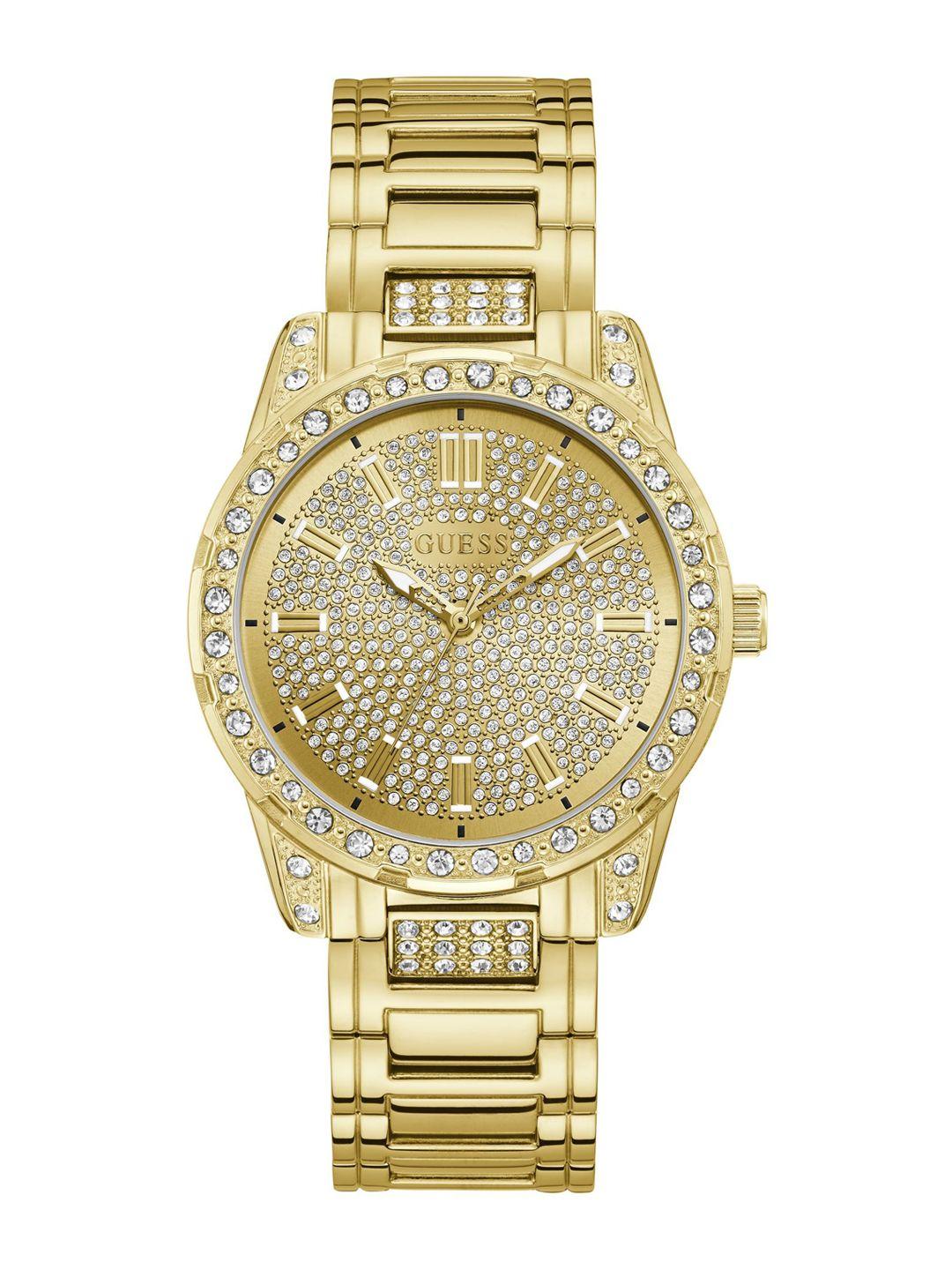 guess women embellished dial & stainless steel bracelet style analogue watch u1337l2m