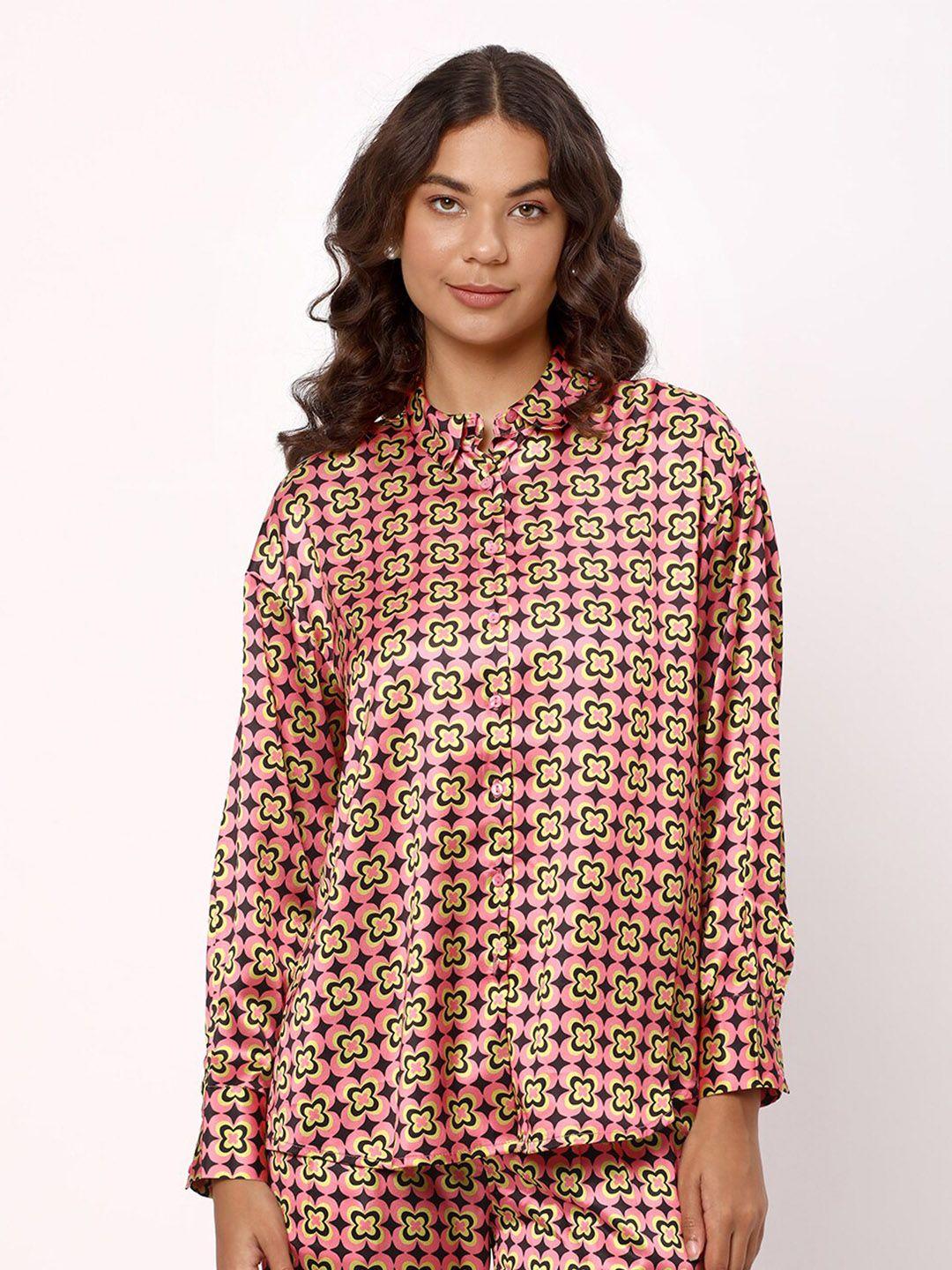 r&b floral printed spread collar casual shirt