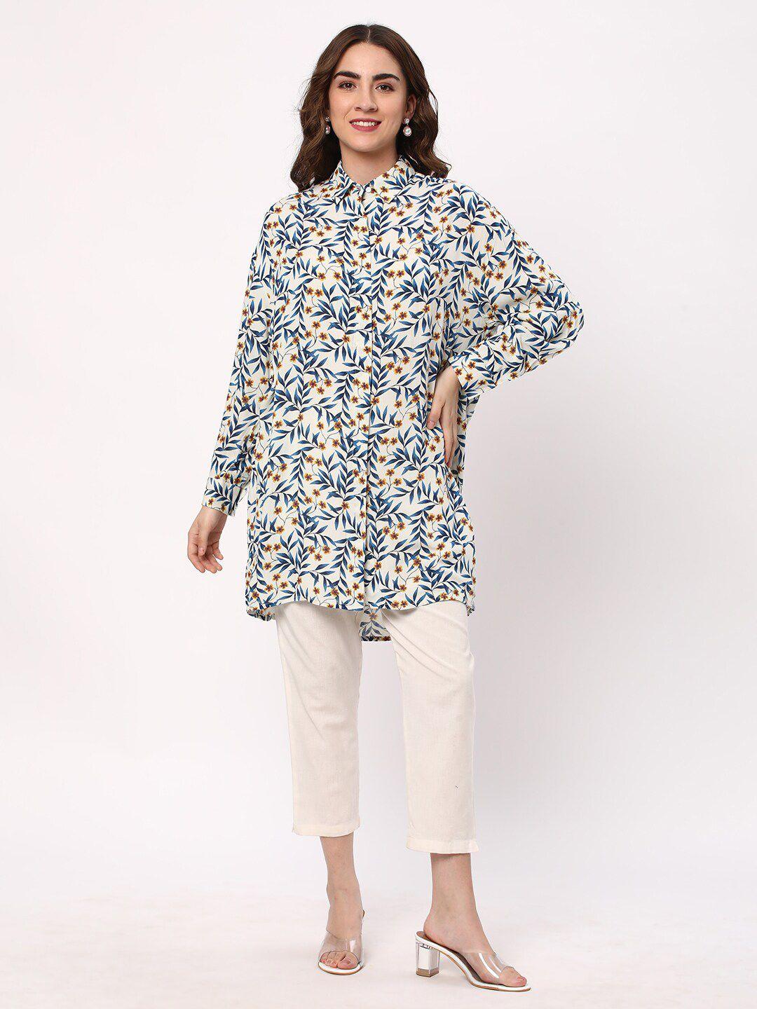 r&b floral printed shirt style longline top