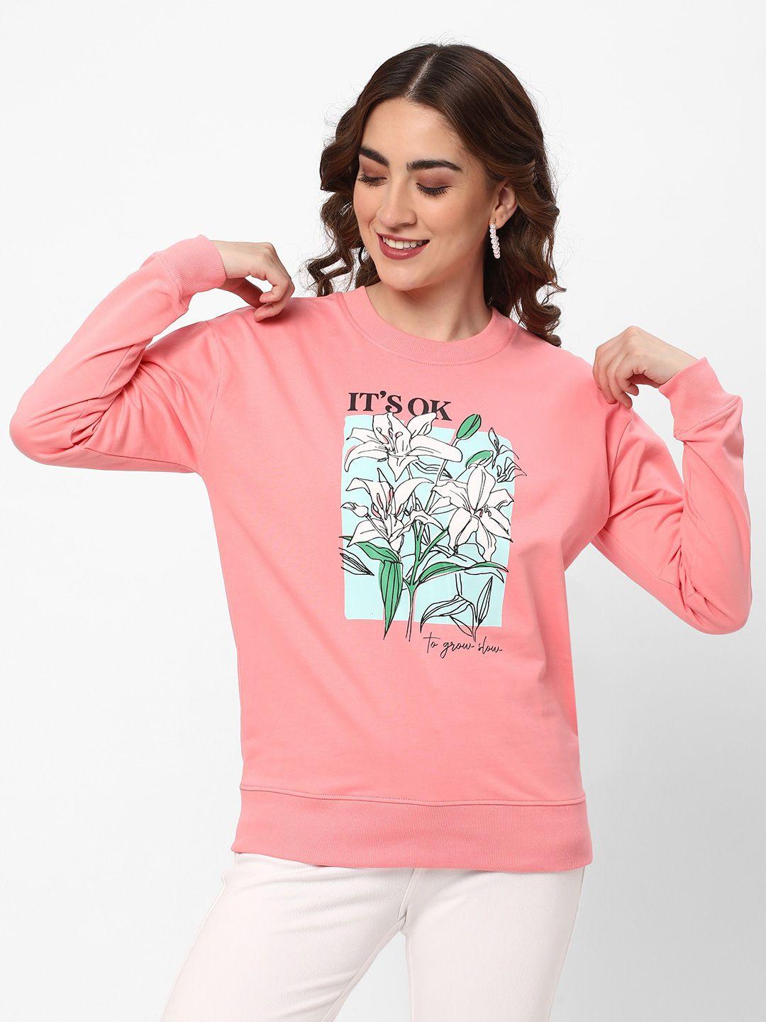 r&b floral printed round neck long sleeve cotton pullover sweatshirt