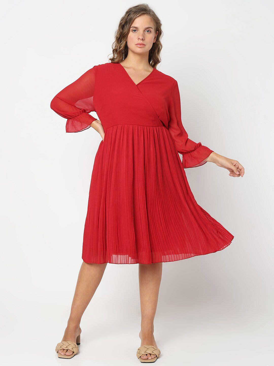 vero moda curve gathered v-neck bell sleeves wrap dress