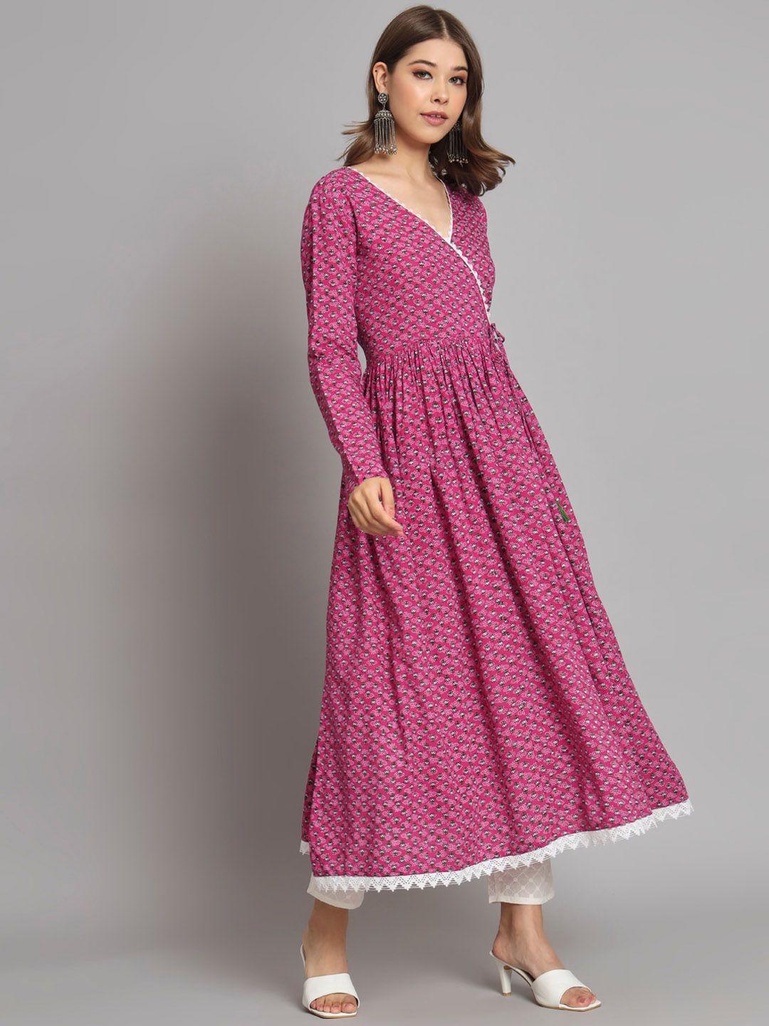 kalini floral printed pleated angrakha kurta with trousers