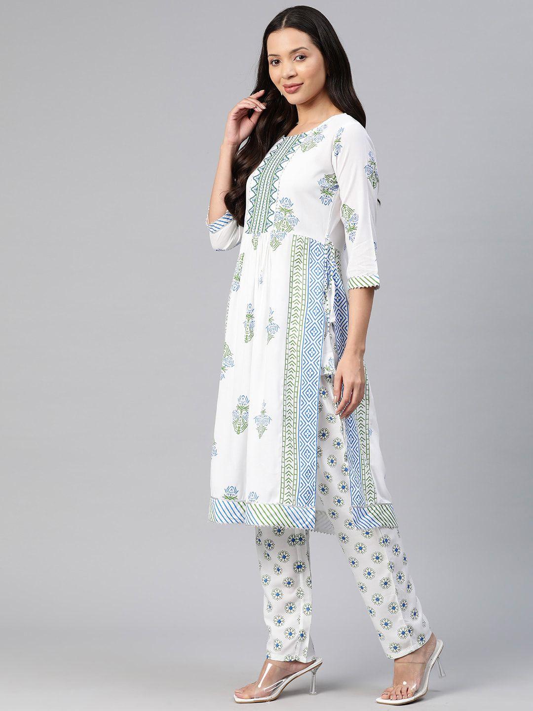 kalini floral printed pleated kurta with trousers