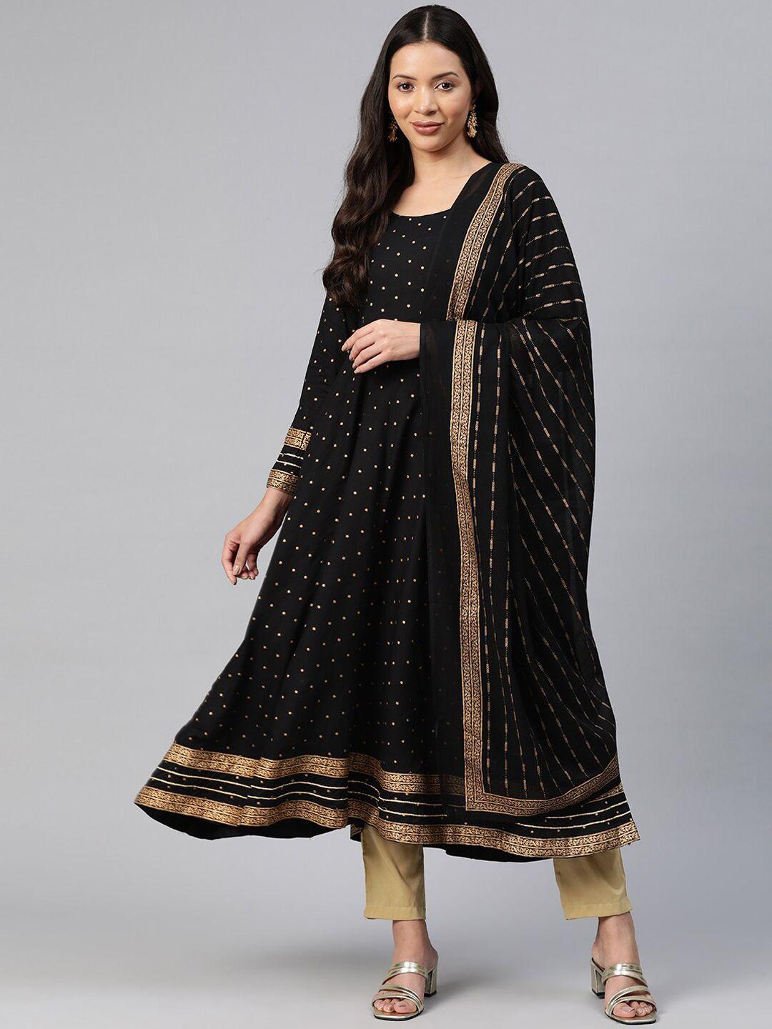 kalini geometric printed anarkali kurta & trousers with dupatta