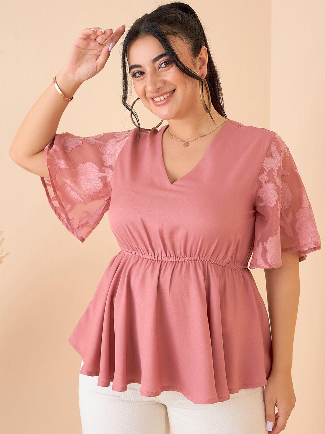 curve by kassually pink flared sleeve peplum top