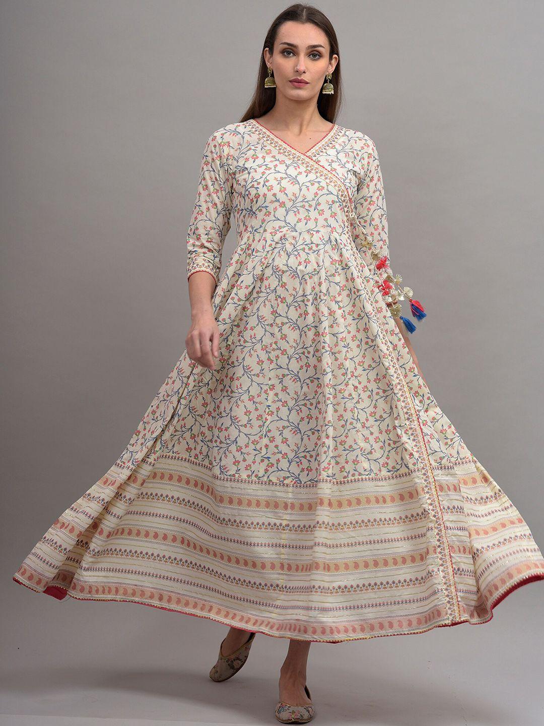 kalini women white ethnic motifs printed floral anarkali kurta