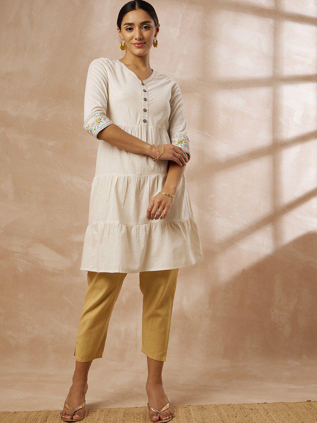 all about you striped thread work zari tiered a-line kurta