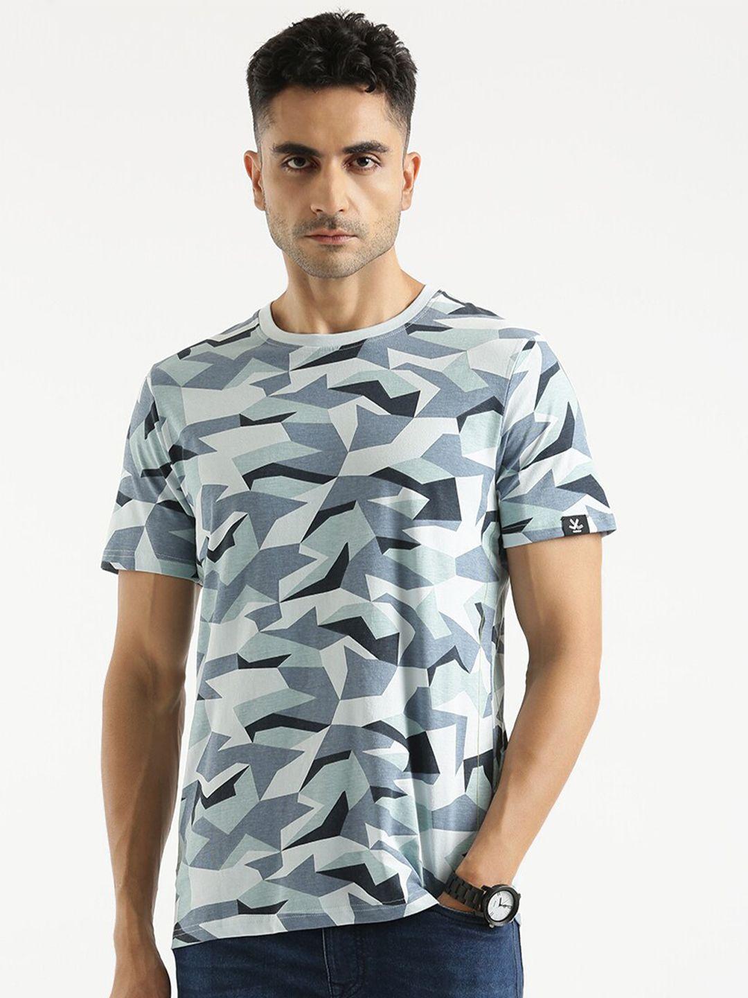 wrogn geometric printed cotton slim fit t-shirt