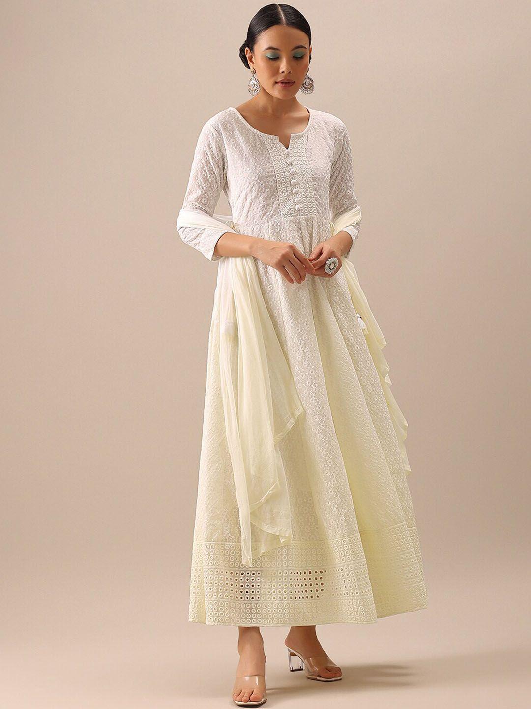 kalki fashion chikankari embroidered anarkali ethnic dress with dupatta