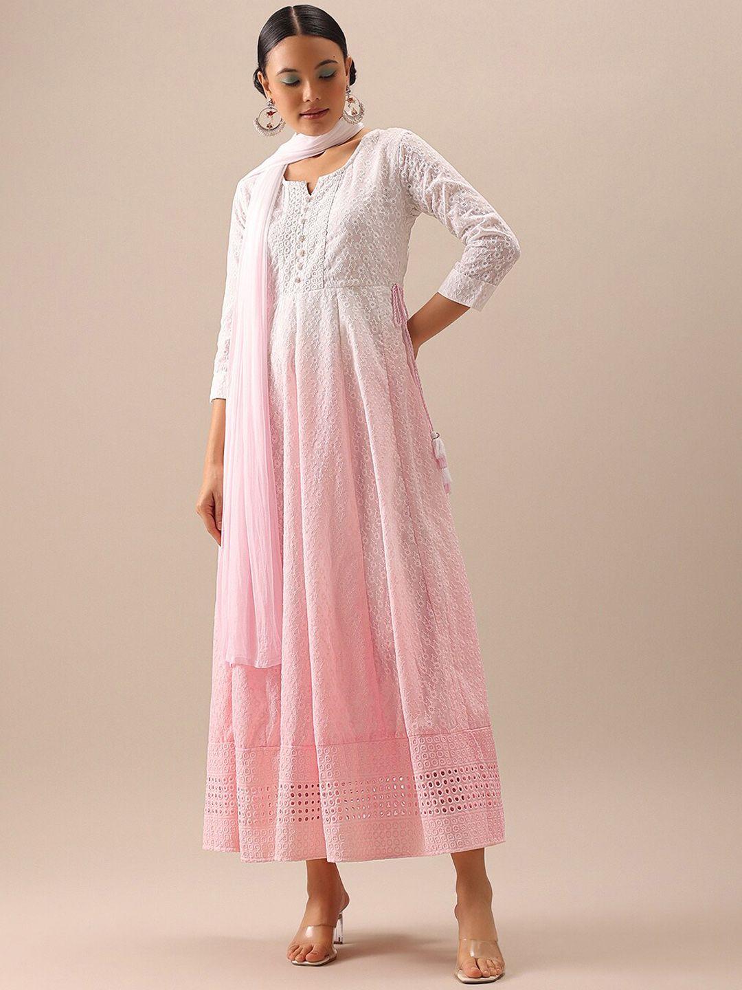 kalki fashion chikankari embroidered anarkali ethnic dress with dupatta