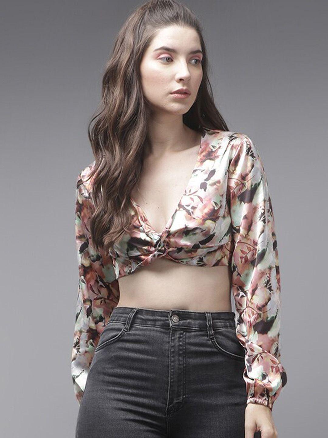 roadster cream floral printed bralette crop top