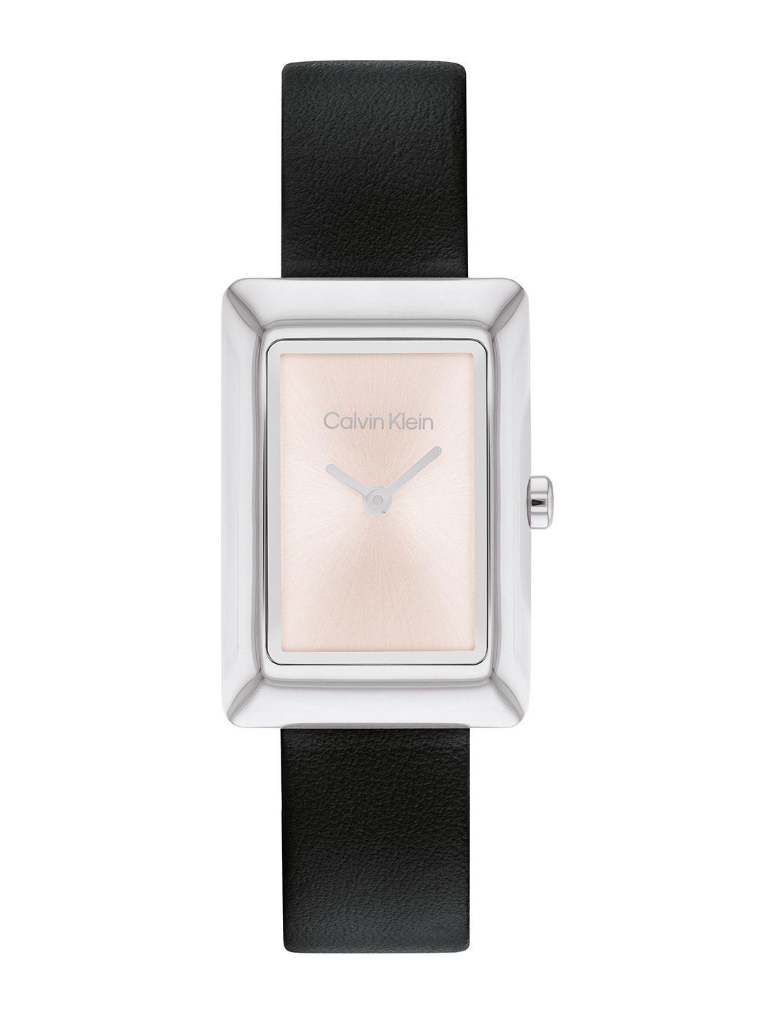 calvin klein women styled leather straps analogue watch 25200400