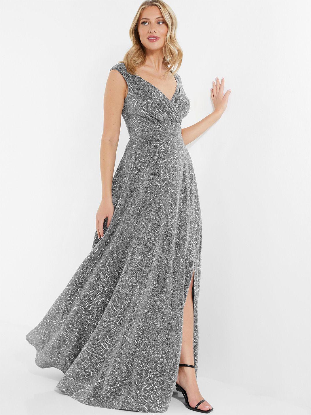 quiz embellished v-neck sequined maxi dress