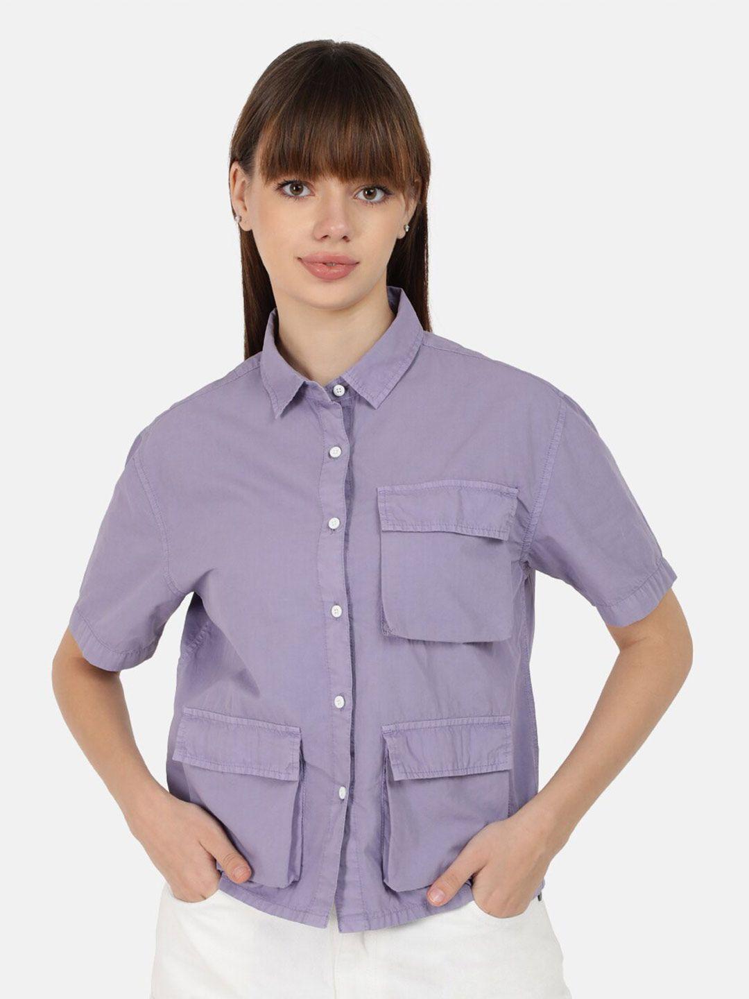 bene kleed spread collar short sleeves cotton casual shirt