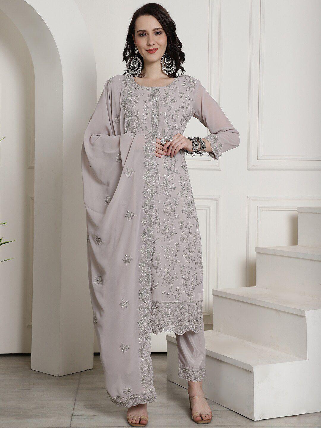 stylee lifestyle embroidered stone work silk georgette unstitched dress material