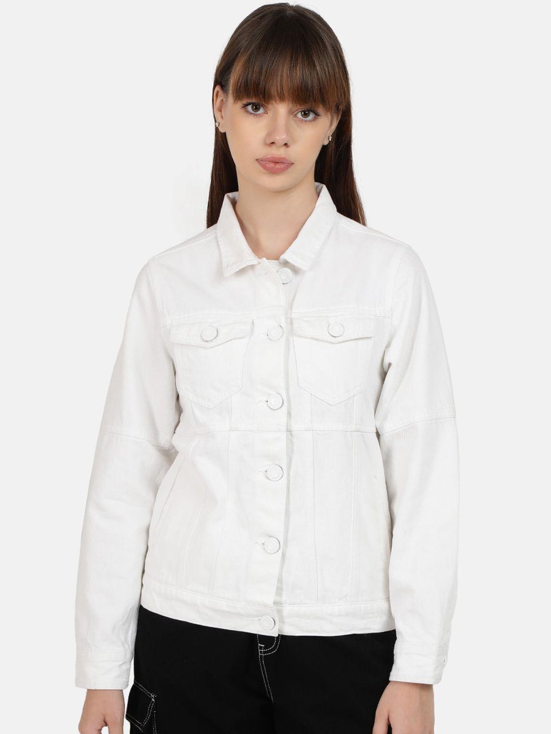 bene kleed women white slim fit denim jacket