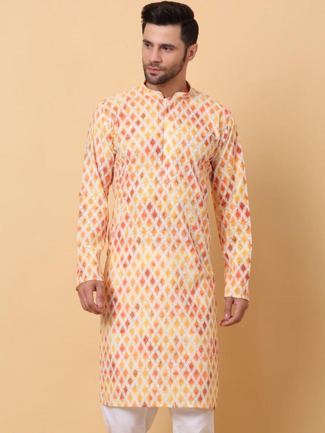 kraft india geometric embroidered mandarin collar kurta