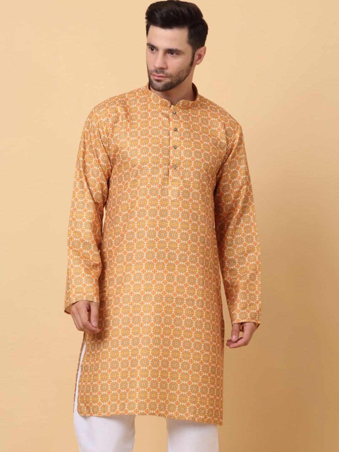 kraft india geometric printed mandarin collar kurta