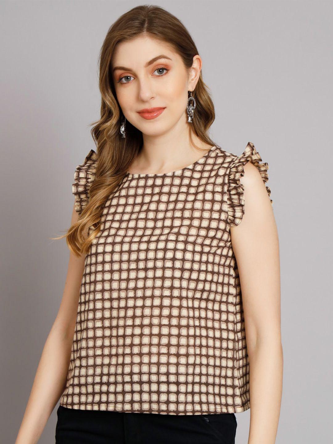 deckedup checked round neck sleeveless cotton top