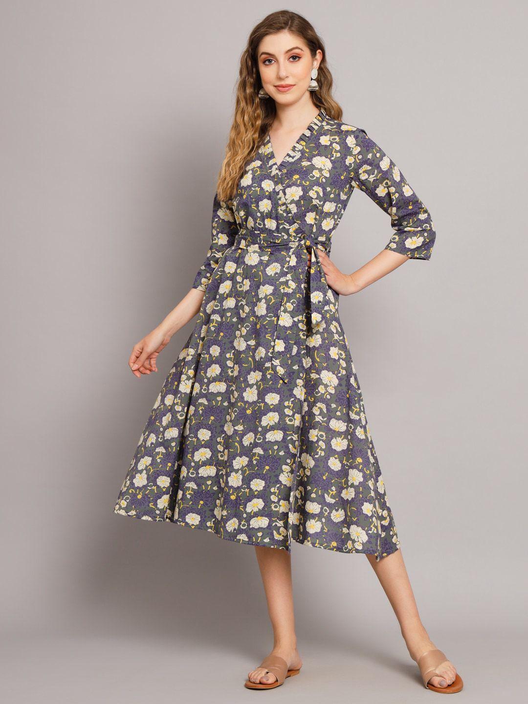 deckedup floral printed tie ups cotton wrap dress