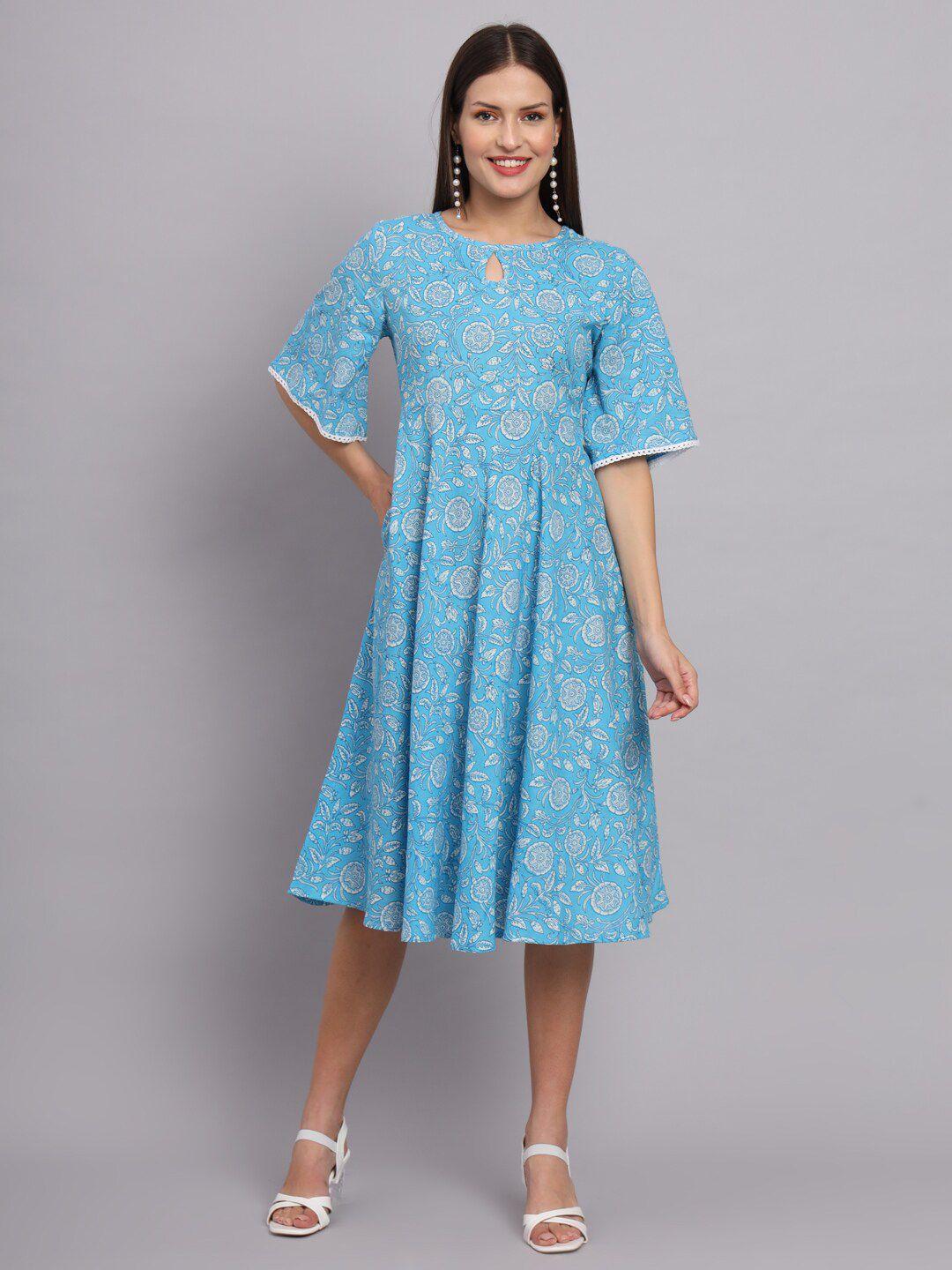 deckedup floral printed cotton a line dress