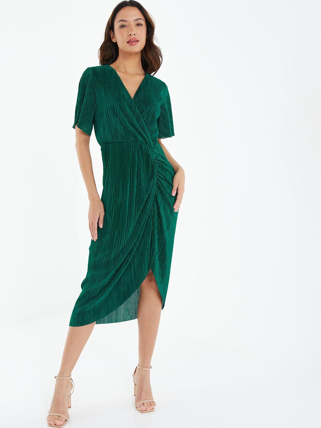 quiz self design v-neck sheath midi dress