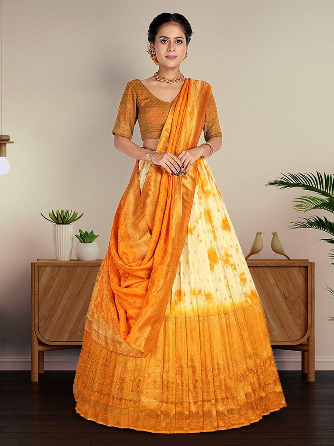 halfsaree studio shibori dyed semi-stitched lehenga & unstitched blouse with dupatta