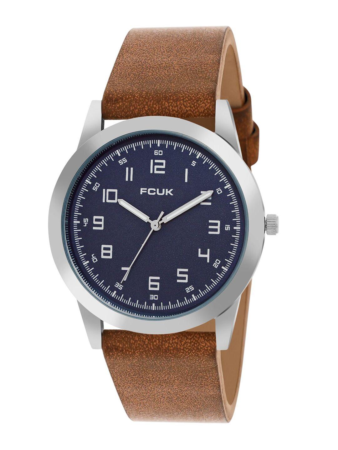 fcuk men leather straps analogue watch fk00016b